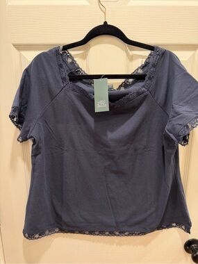 Wild Fable Navy Lace-Trim Short Sleeve Tee - 2X NWT